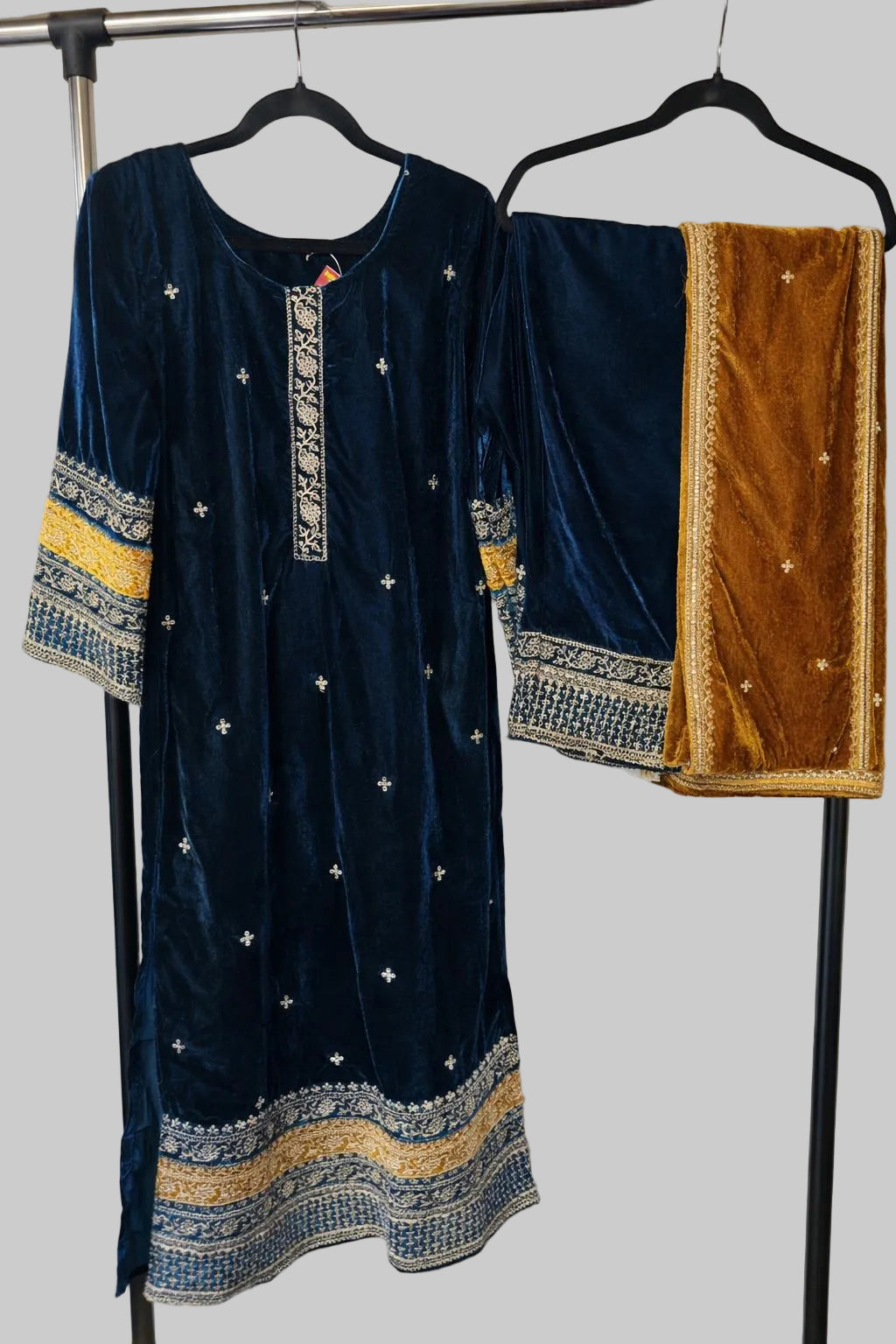 Rich navy blue velvet suit