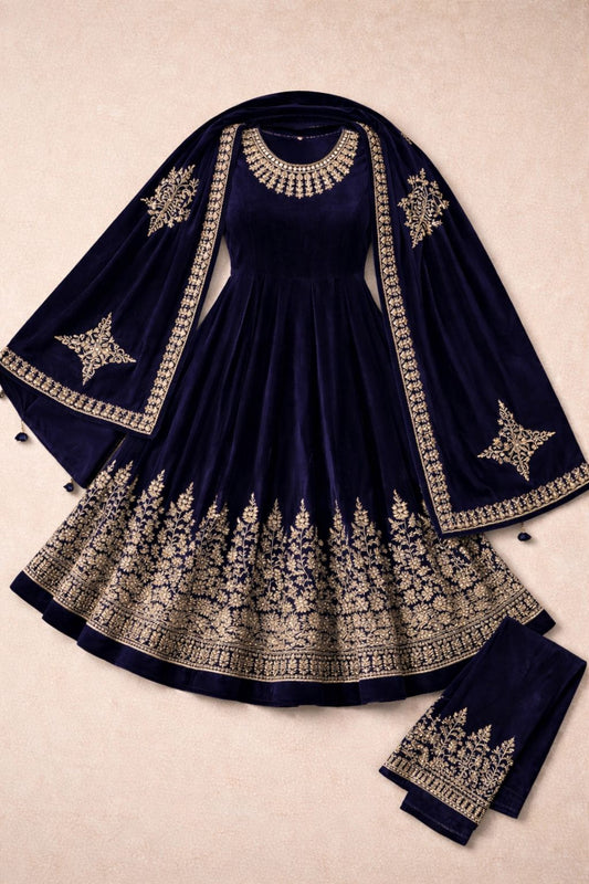 Elegant velvet Anarkali-style suit
