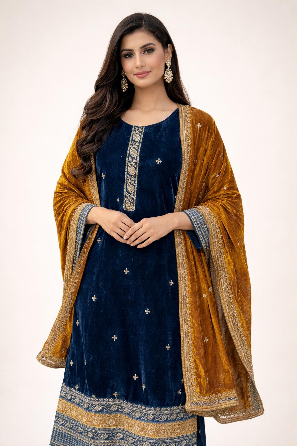 Rich navy blue velvet suit