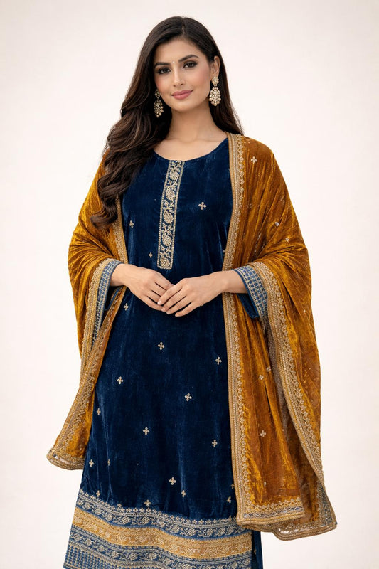 Rich navy blue velvet suit