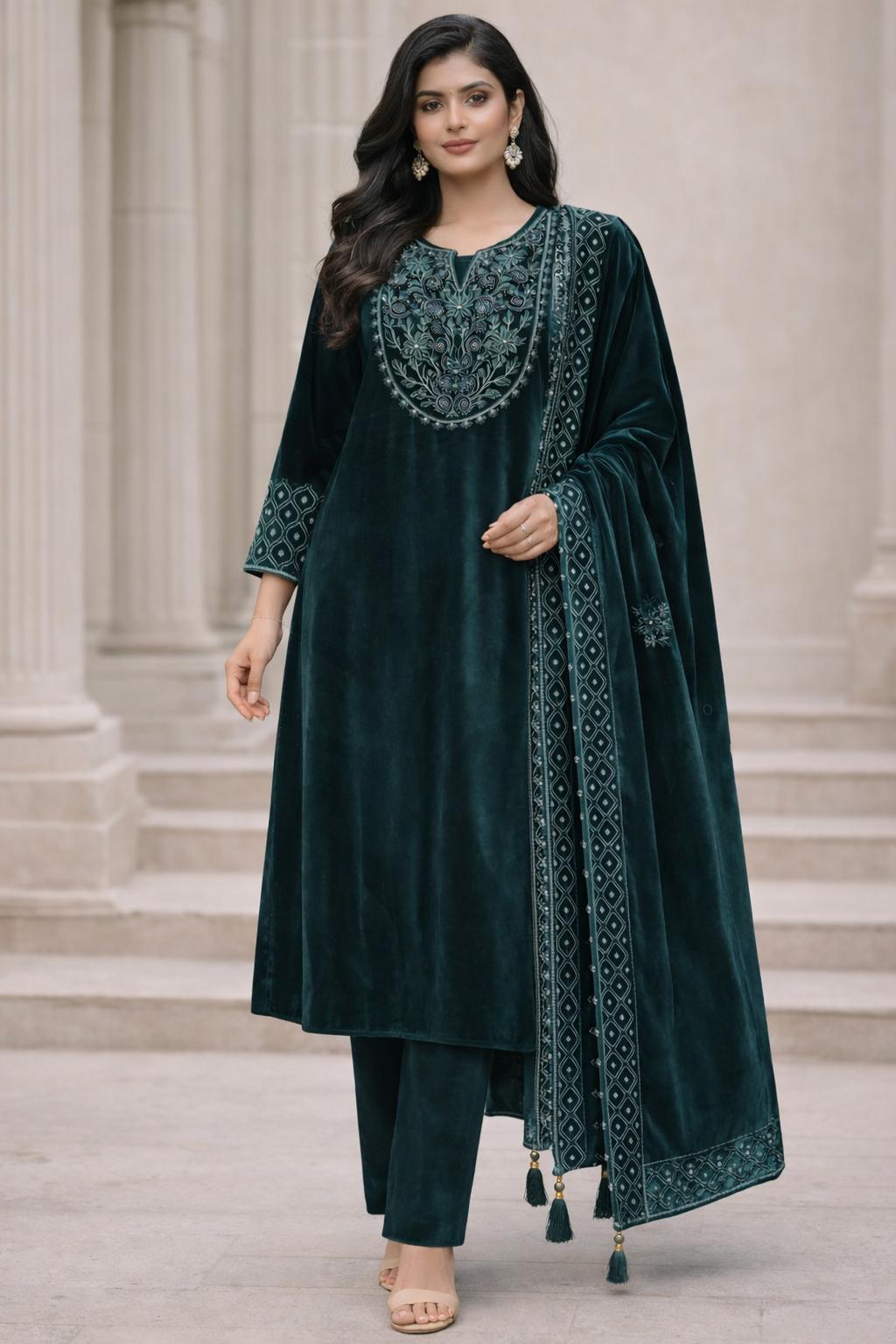 Emerald Velvet Kurta Set