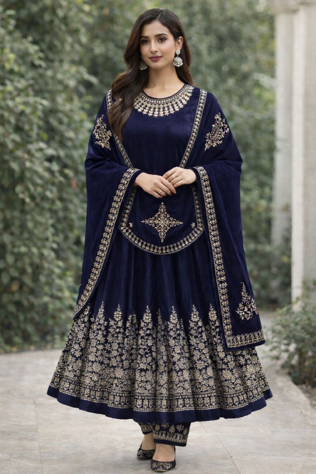 Elegant velvet Anarkali-style suit