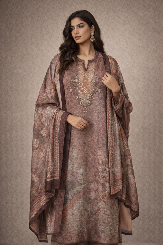 Elegant printed kurta set in soft earthy tones