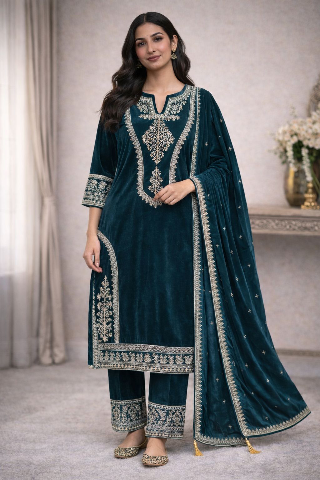 Premium Velvet Embroidered Suit Set