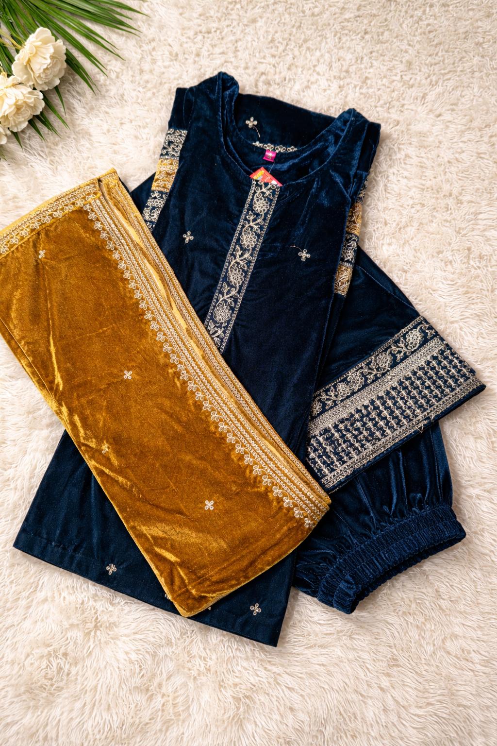 Rich navy blue velvet suit