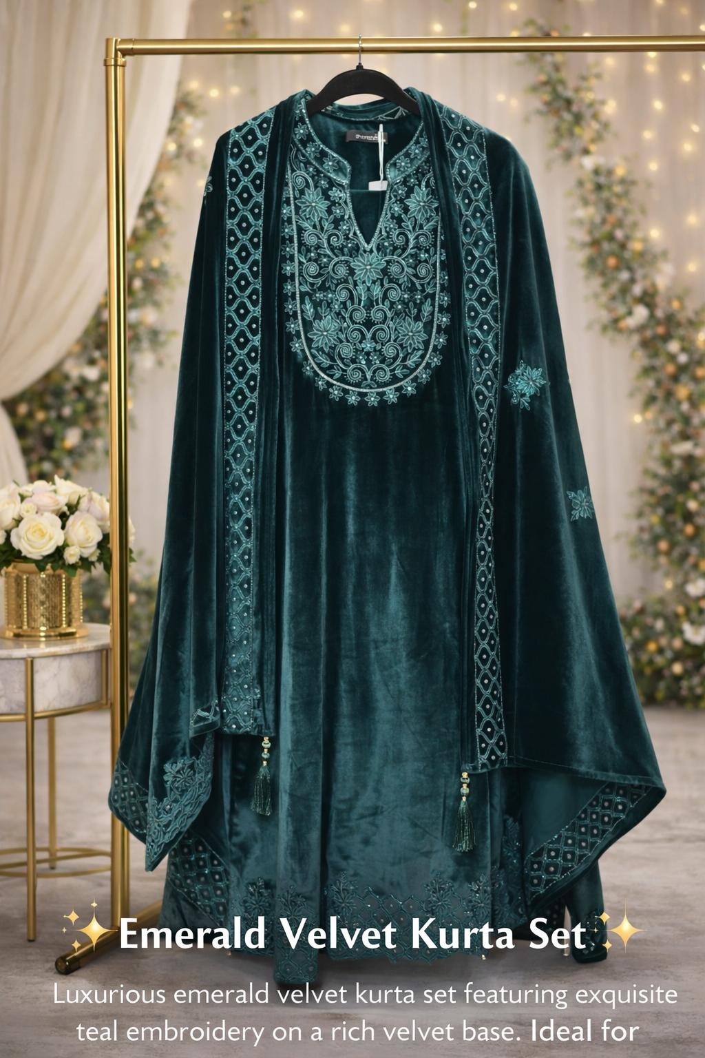 Emerald Velvet Kurta Set