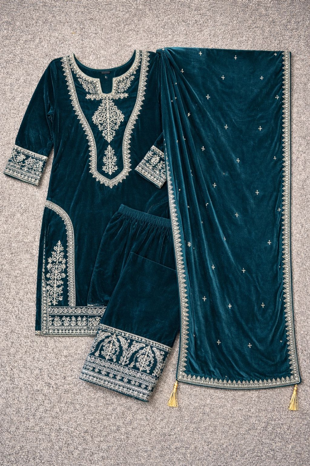 Premium Velvet Embroidered Suit Set